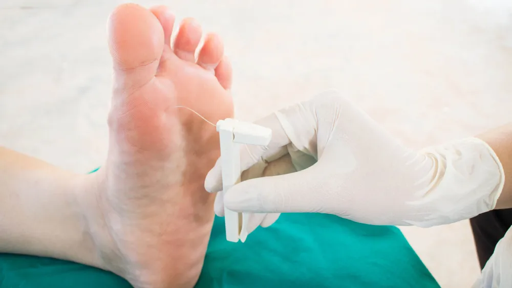 Diabetic foot examination being performed by Dr. K.S. Ranganayakulu in Kondapur, Hyderabad